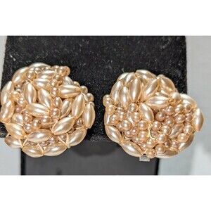 Vintage Champagne Beaded Clip Ons